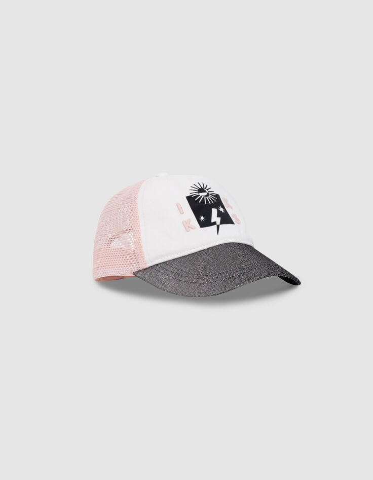 ikks Casquette rose et blanche visière silver fille
