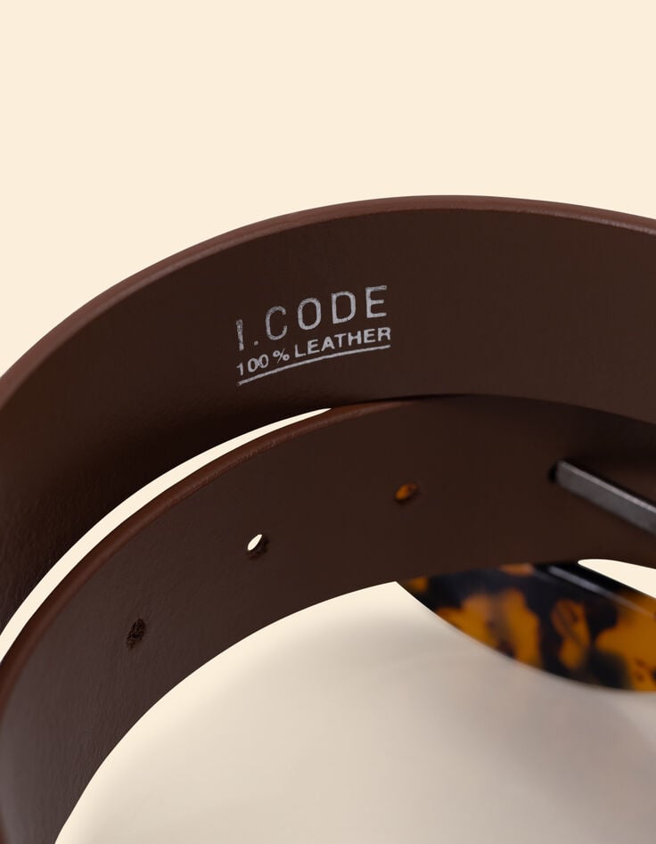 Ikks Ceinture Camel Cuir Velours Boucle écaille I.Code