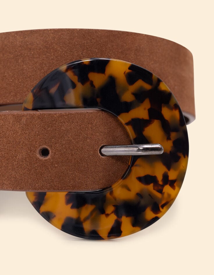 Ikks Ceinture Camel Cuir Velours Boucle écaille I.Code