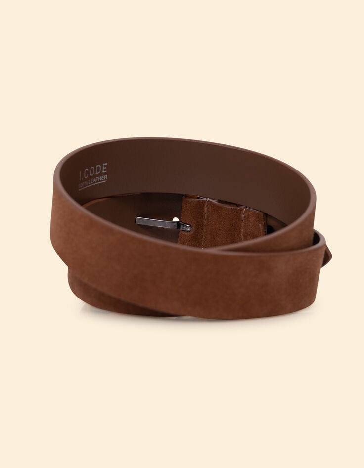 Ikks Ceinture Camel Cuir Velours Boucle écaille I.Code