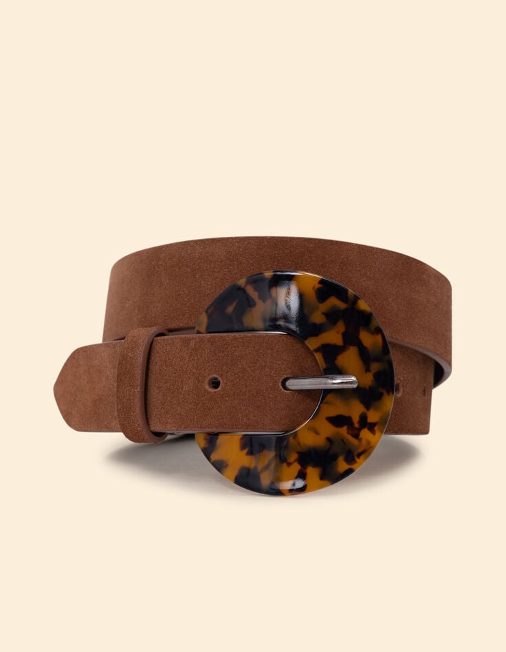 ikks Ceinture camel cuir velours boucle écaille I.Code