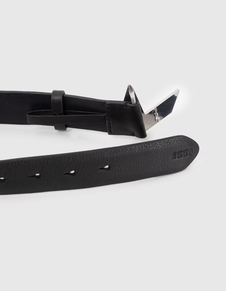 Ikks Ceinture Cuir Noir Boucle Chevrons Iconique Femme