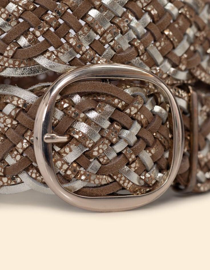 Ikks Ceinture Dorée Et Beige Mix Cuirs Tressés I.Code
