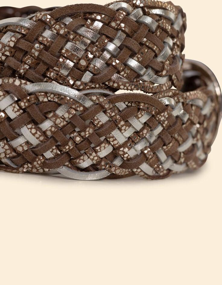 Ikks Ceinture Dorée Et Beige Mix Cuirs Tressés I.Code