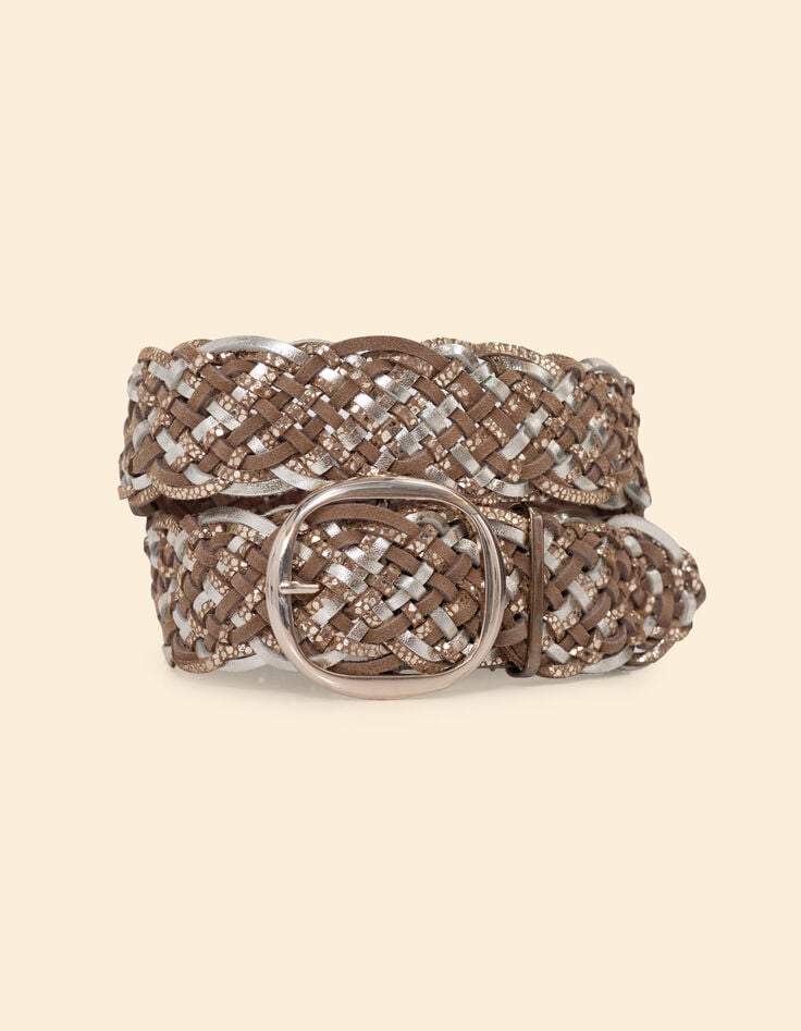 ikks Ceinture dorée et beige mix cuirs tressés I.Code