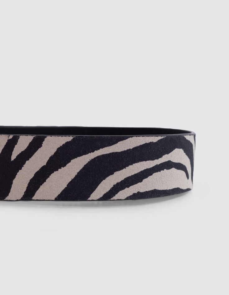 Ikks Ceinture écrue Cuir Façon Poulain Motif Zèbre Boucle Ouverte Femme