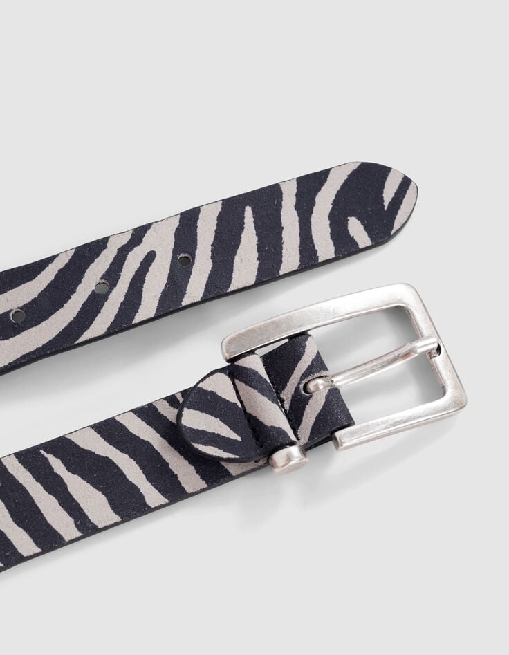 Ikks Ceinture écrue Cuir Façon Poulain Motif Zèbre Boucle Ouverte Femme