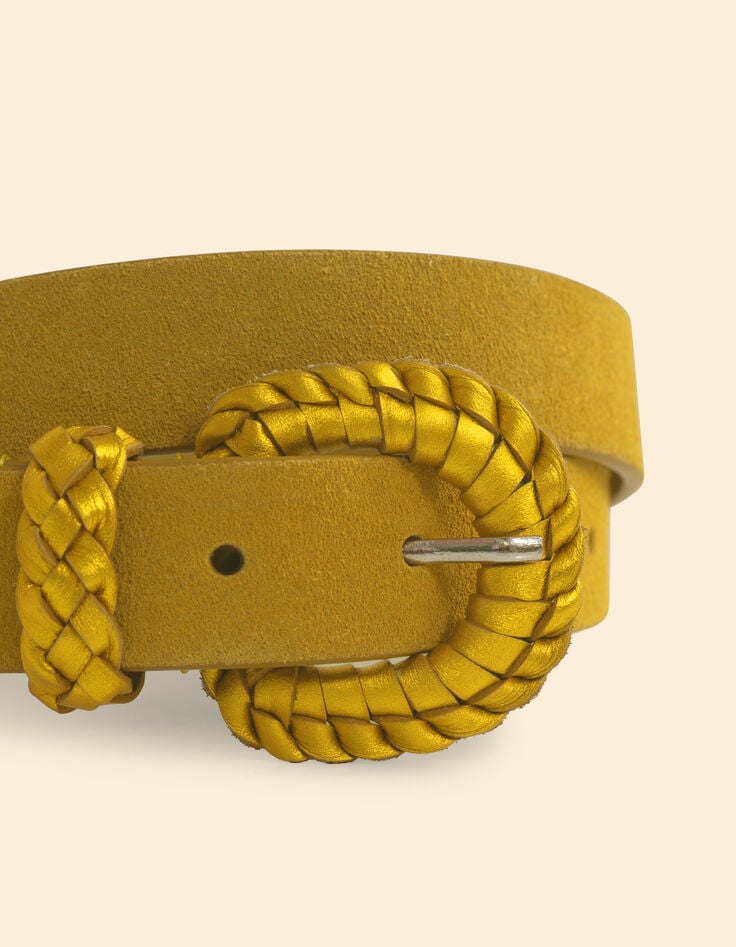 Ikks Ceinture En Daim Jaune Avec Boucle Tressée I.Code