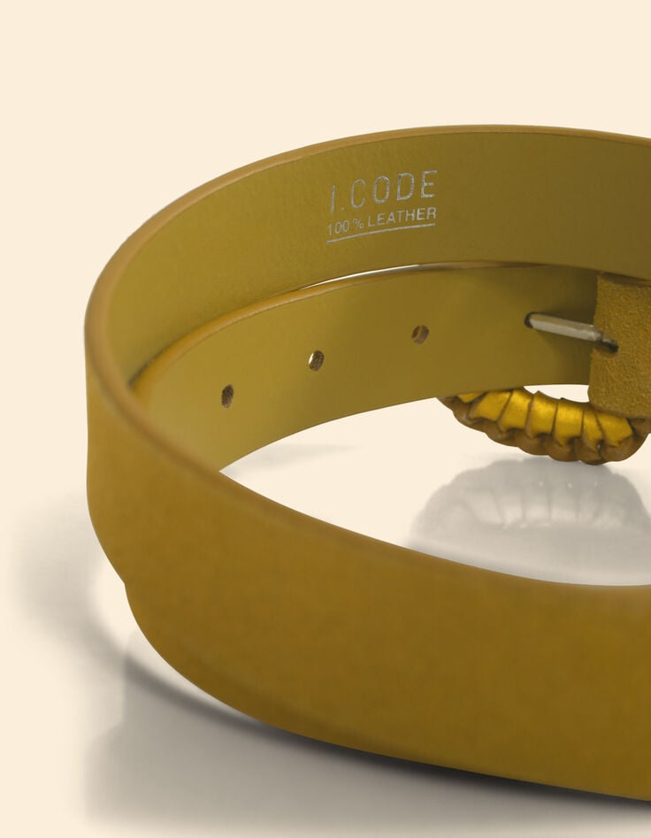 Ikks Ceinture En Daim Jaune Avec Boucle Tressée I.Code