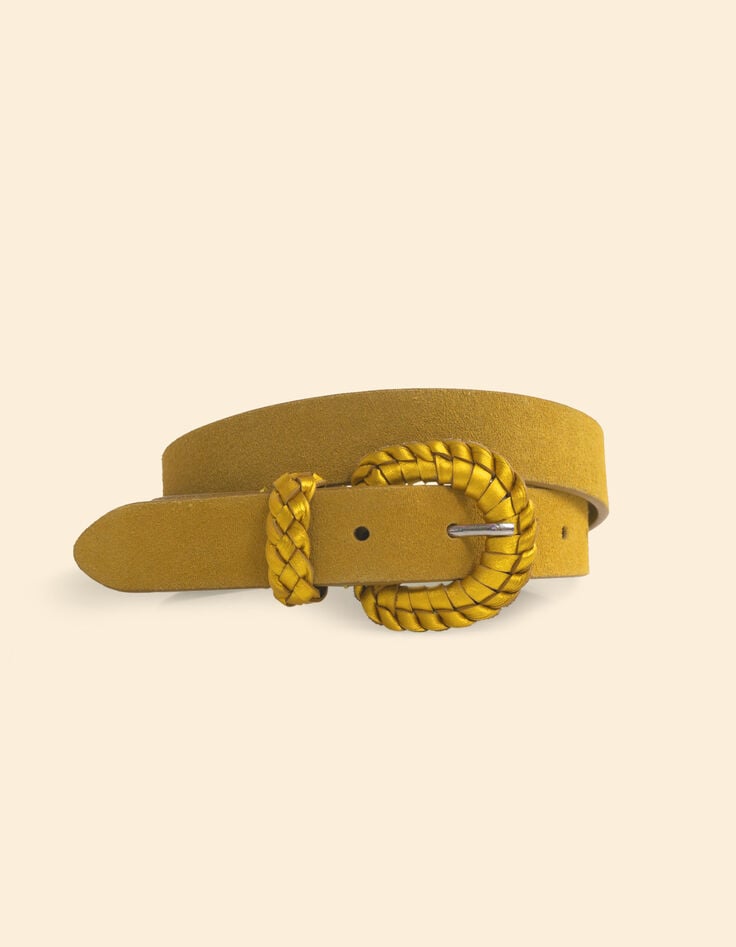Ikks Ceinture En Daim Jaune Avec Boucle Tressée I.Code