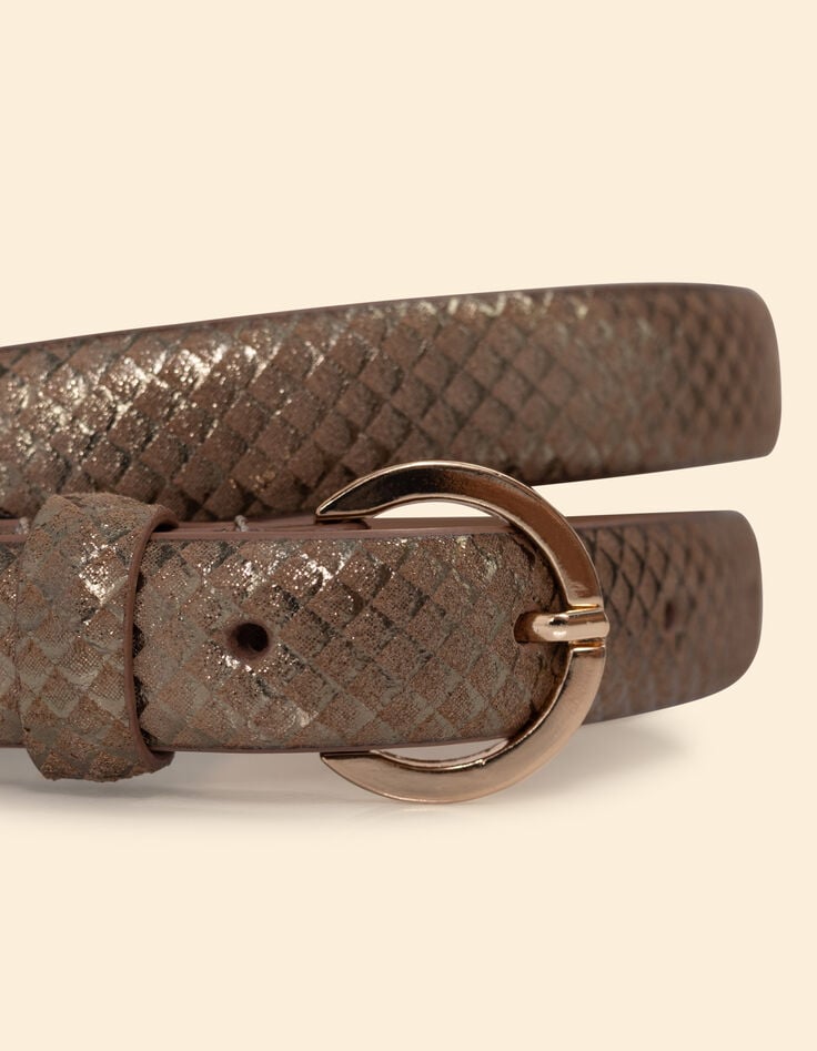 Ikks Ceinture Fine Dorée Cuir Velours Effet Python I.Code