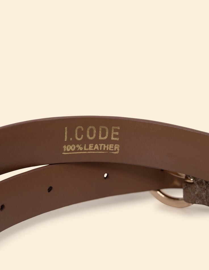 Ikks Ceinture Fine Dorée Cuir Velours Effet Python I.Code