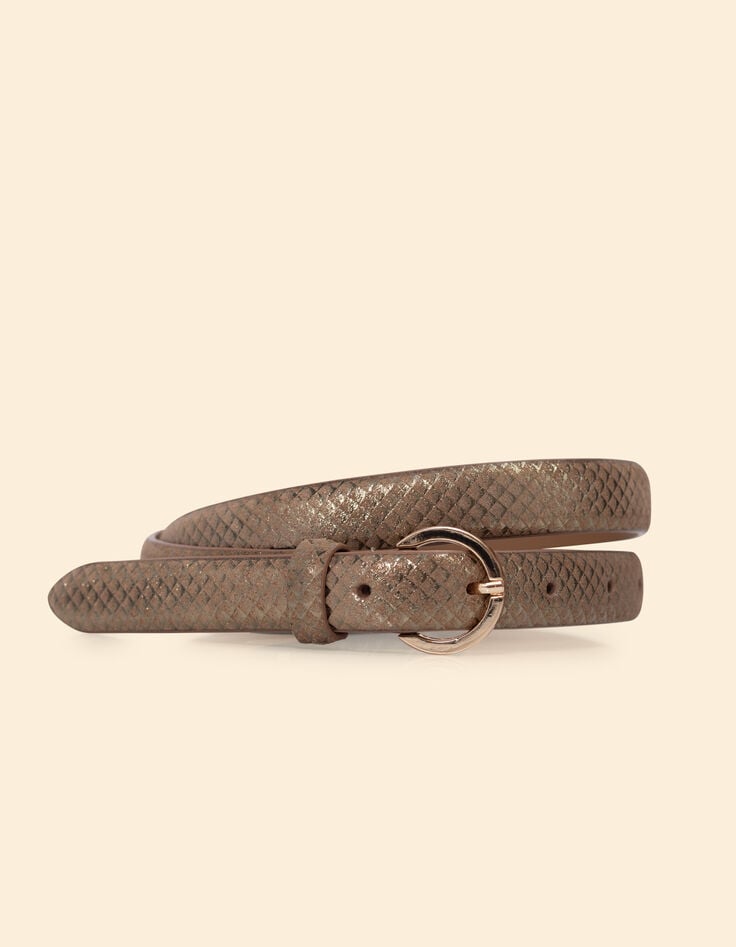 ikks Ceinture fine dorée cuir velours effet python I.Code