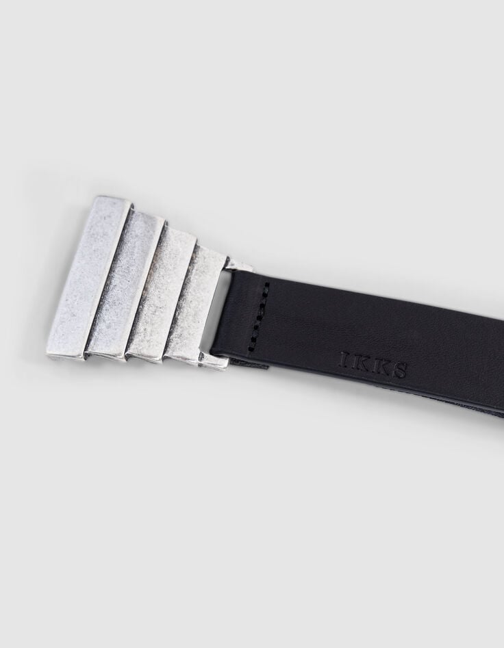 Ikks Ceinture Noire Cuir Boucle Métal Fantaisie Femme