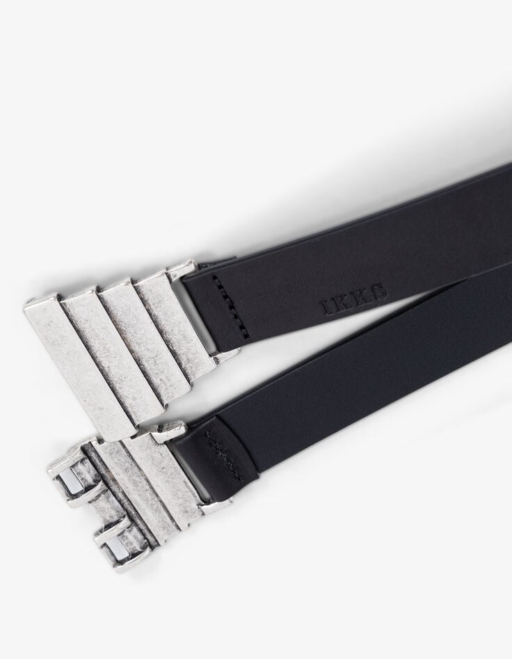 Ikks Ceinture Noire Cuir Boucle Métal Fantaisie Femme