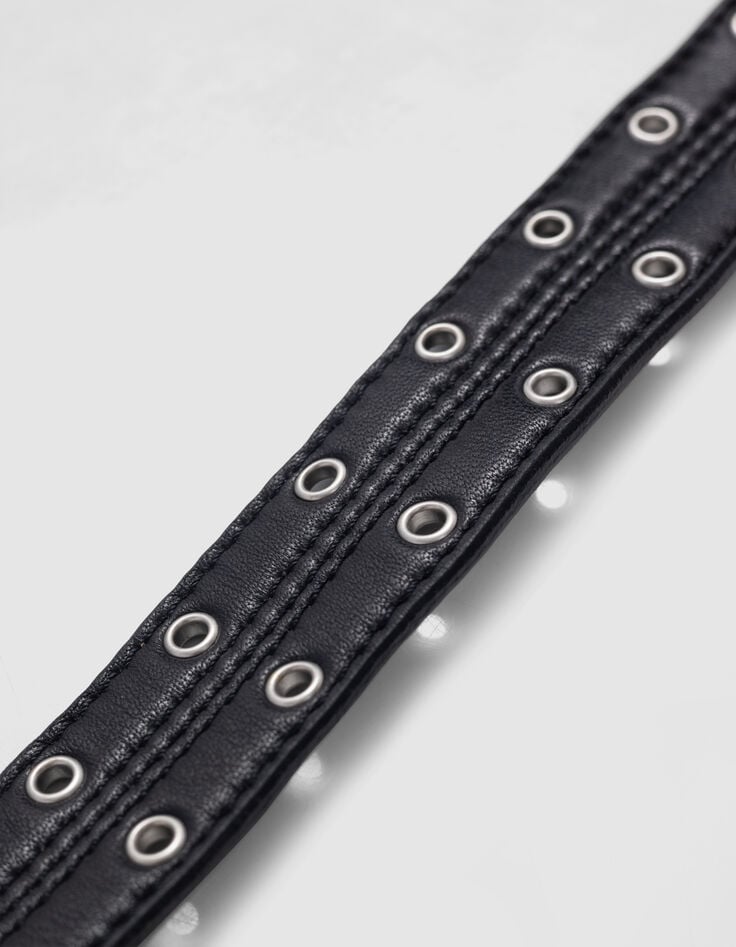 Ikks Ceinture Noire Cuir Décor Double œillets Femme