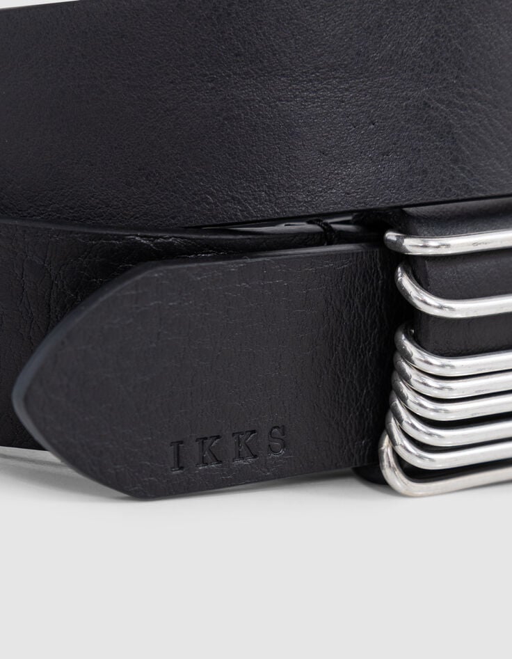 Ikks Ceinture Noire Cuir Détails Bagues Métal Femme