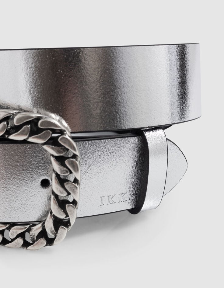 Ikks Ceinture Robe Argentée Cuir Boucle Gourmette Métal Femme