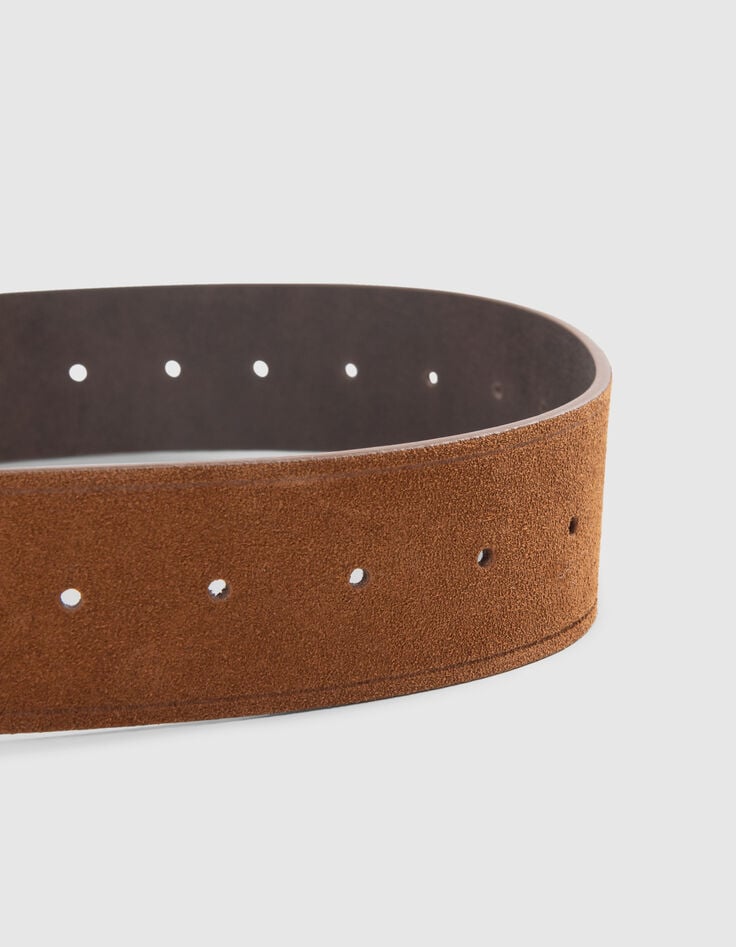 Ikks Ceinture Robe Cuir Velours Camel Boucle Ronde Femme