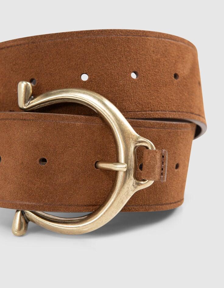 Ikks Ceinture Robe Cuir Velours Camel Boucle Ronde Femme