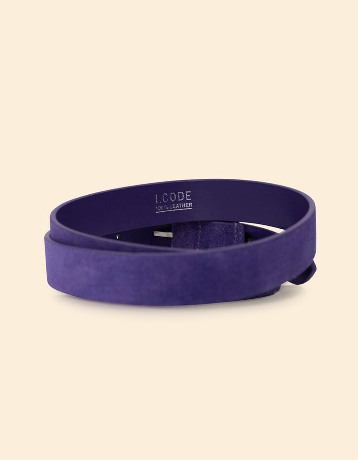 Ikks Ceinture Violet Cuir Velours Boucle Tressée I.Code