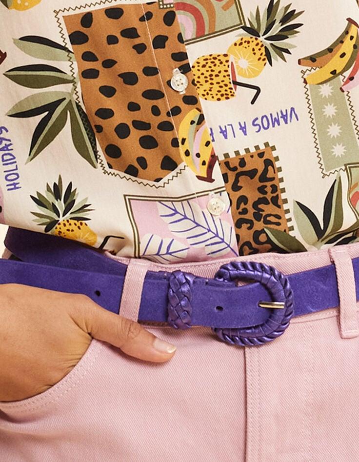 Ikks Ceinture Violet Cuir Velours Boucle Tressée I.Code