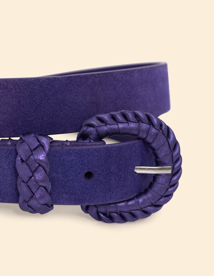 Ikks Ceinture Violet Cuir Velours Boucle Tressée I.Code