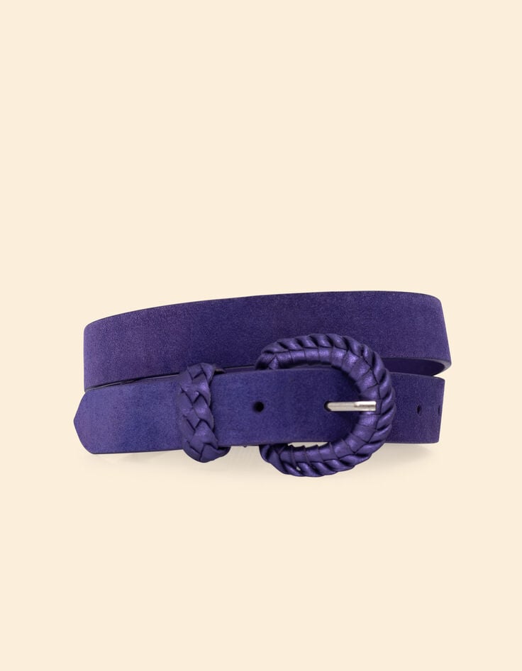 ikks Ceinture violet cuir velours boucle tressée I.Code