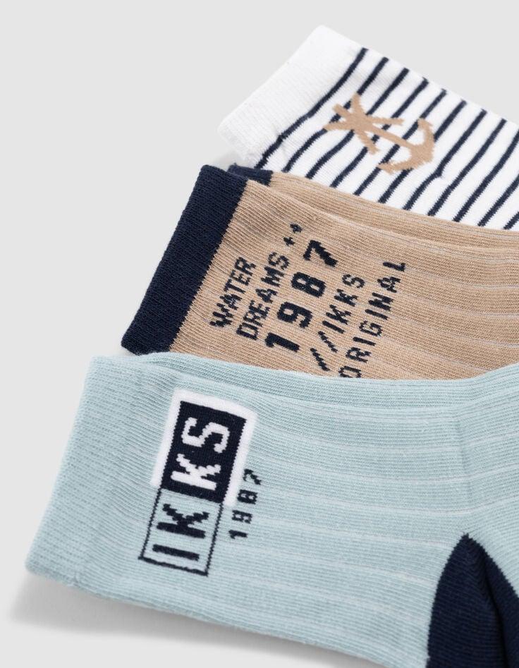 Ikks Chaussettes Marine Rayé Beige Et Vert D'eau Garçon