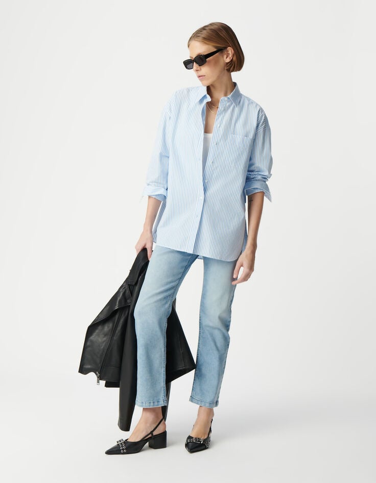 Ikks Chemise à Rayures Bleues Coton Bio Oversize Femme