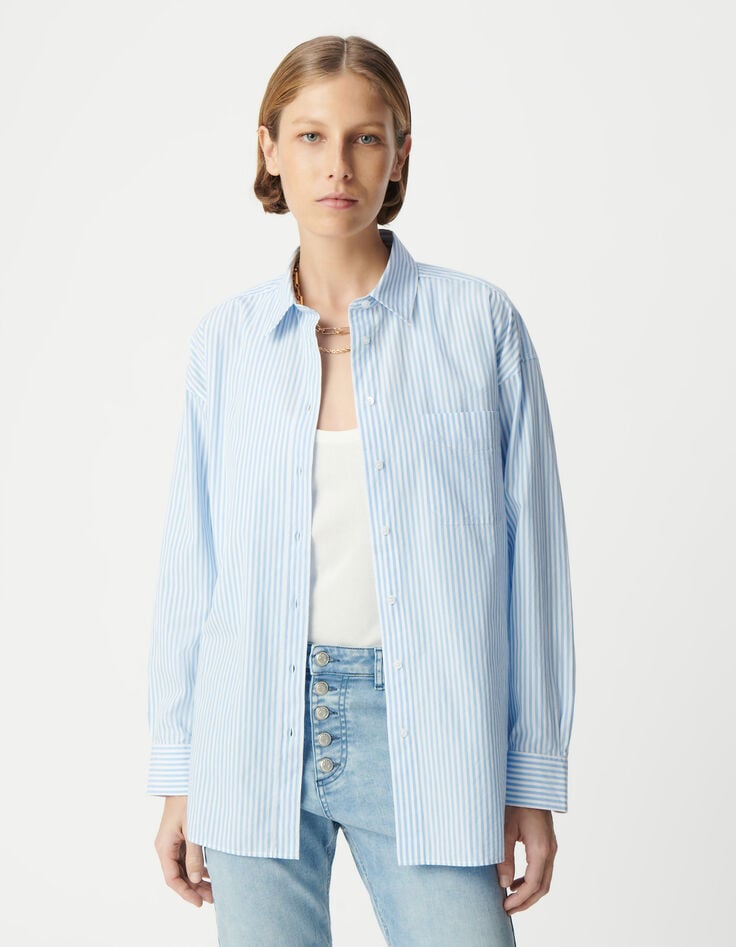Ikks Chemise à Rayures Bleues Coton Bio Oversize Femme