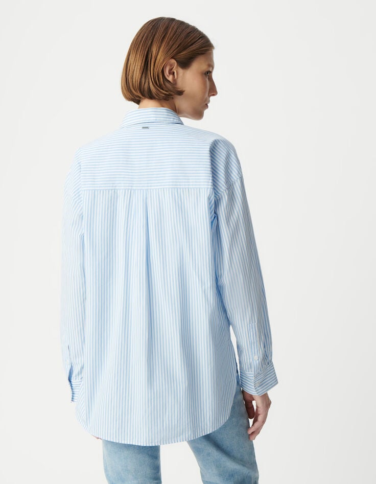 Ikks Chemise à Rayures Bleues Coton Bio Oversize Femme