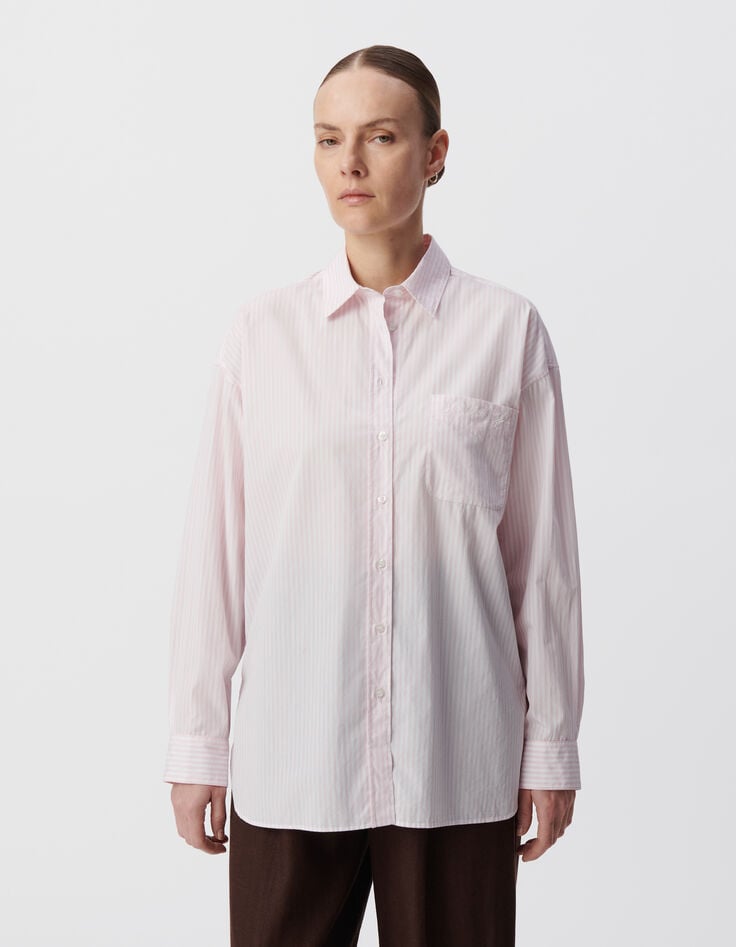 Ikks Chemise à Rayures Rose Coton Bio Oversize Femme