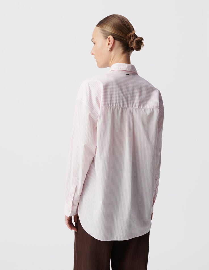 Ikks Chemise à Rayures Rose Coton Bio Oversize Femme