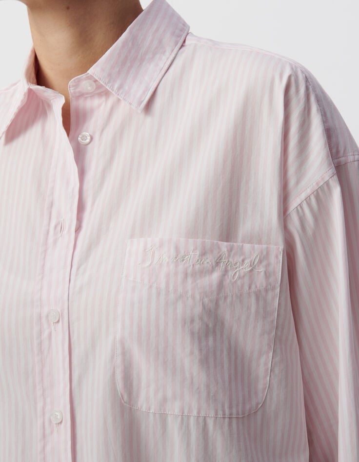 Ikks Chemise à Rayures Rose Coton Bio Oversize Femme