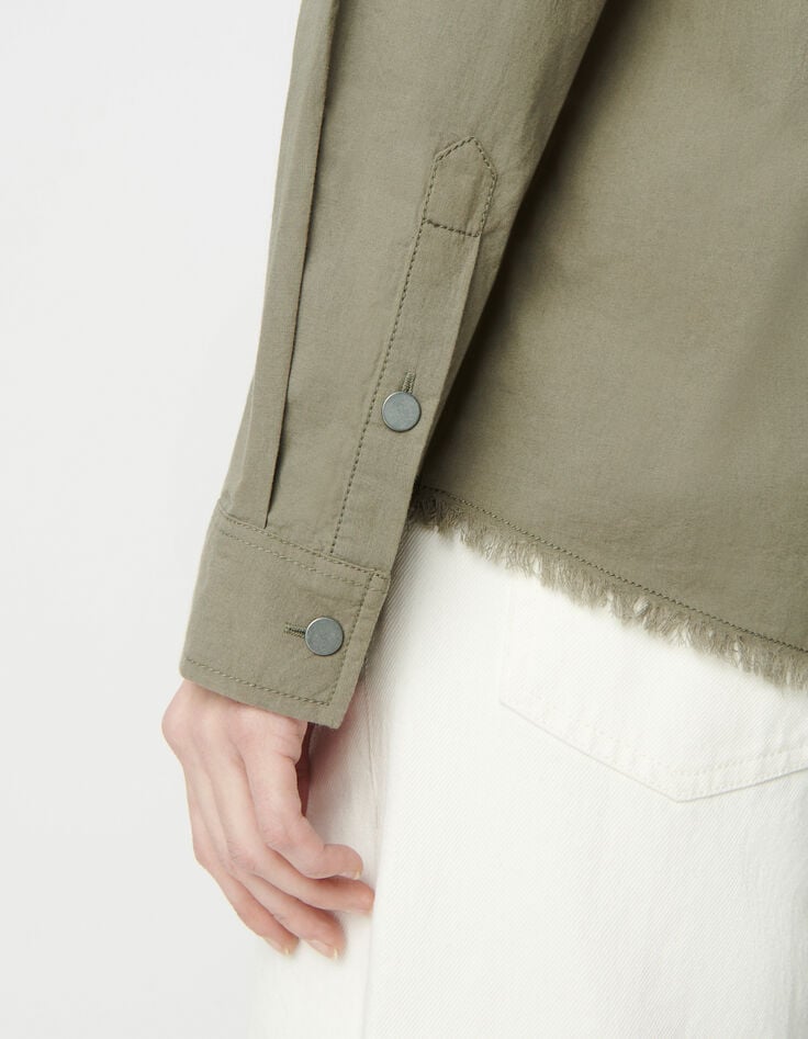 Ikks Chemise Army Kaki Coton Bio Message Spirale Clouté Femme