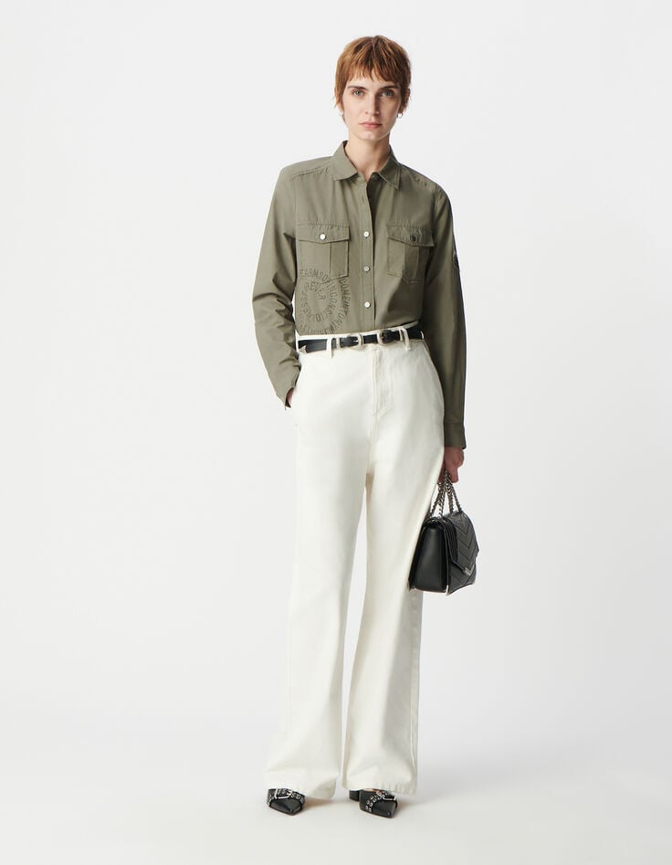 ikks Chemise army kaki coton bio message spirale clouté Femme