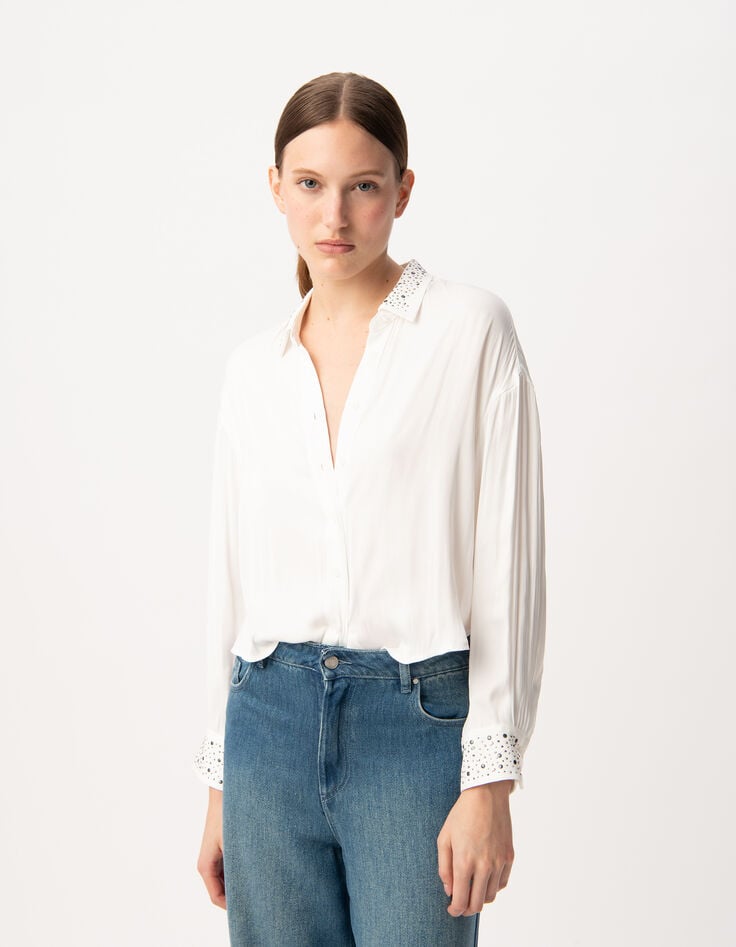 Ikks Chemise Blanc Cassé Recyclée Décor Clous Et Strass Femme