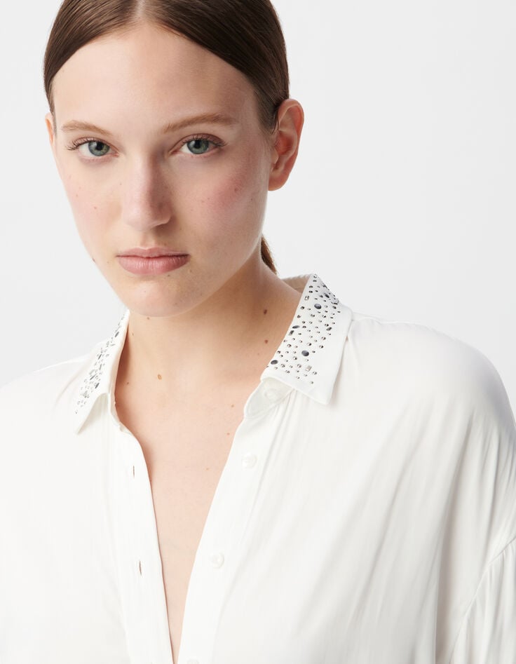 Ikks Chemise Blanc Cassé Recyclée Décor Clous Et Strass Femme