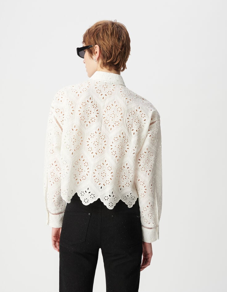 Ikks Chemise Blanche Coton Bio Broderie Anglaise Ajourée Femme