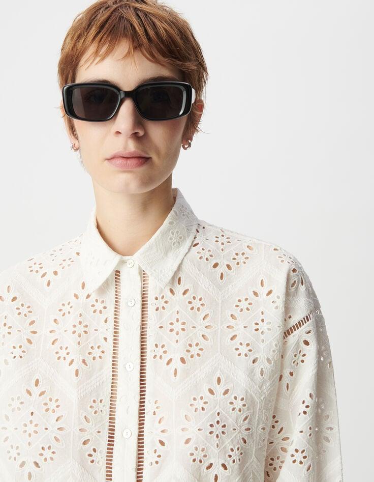 Ikks Chemise Blanche Coton Bio Broderie Anglaise Ajourée Femme