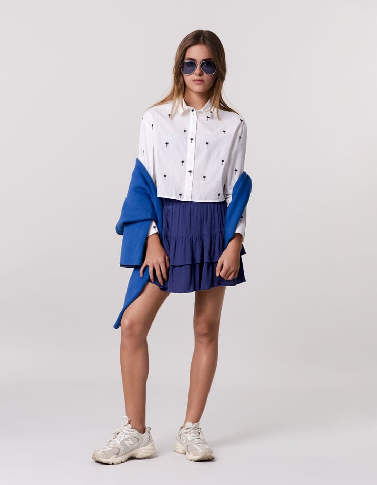 Ikks Chemise Blanche Cropped Broderies Palmiers Fille