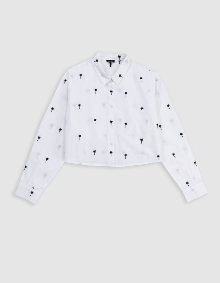 Ikks Chemise Blanche Cropped Broderies Palmiers Fille