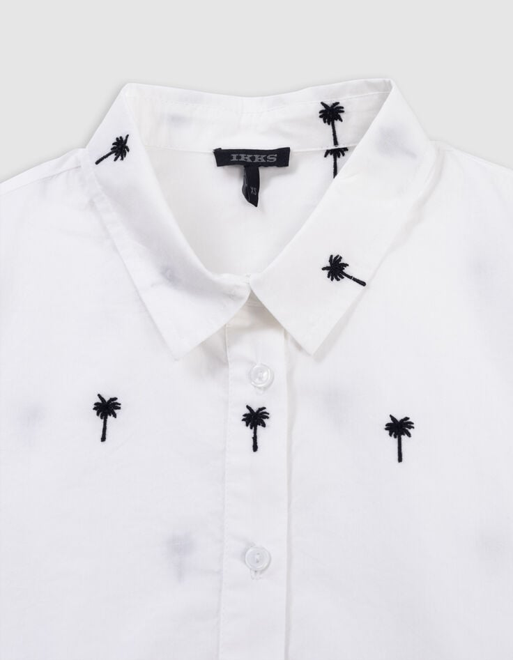 Ikks Chemise Blanche Cropped Broderies Palmiers Fille