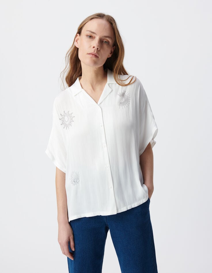 Ikks Chemise Blanche Froissée Dessins Cloutés Femme
