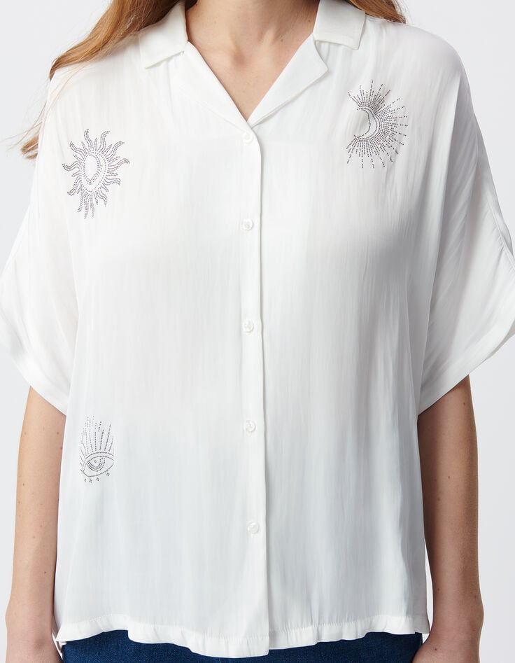 Ikks Chemise Blanche Froissée Dessins Cloutés Femme