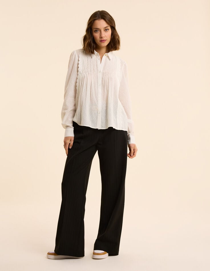 Ikks Chemise Blanche Plastron Plis Et Broderie Anglaise I.Code