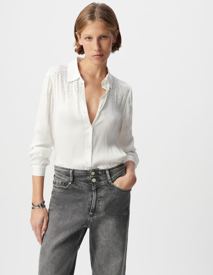 Ikks Chemise Blanche Polyester Recyclé Décor Strass Femme