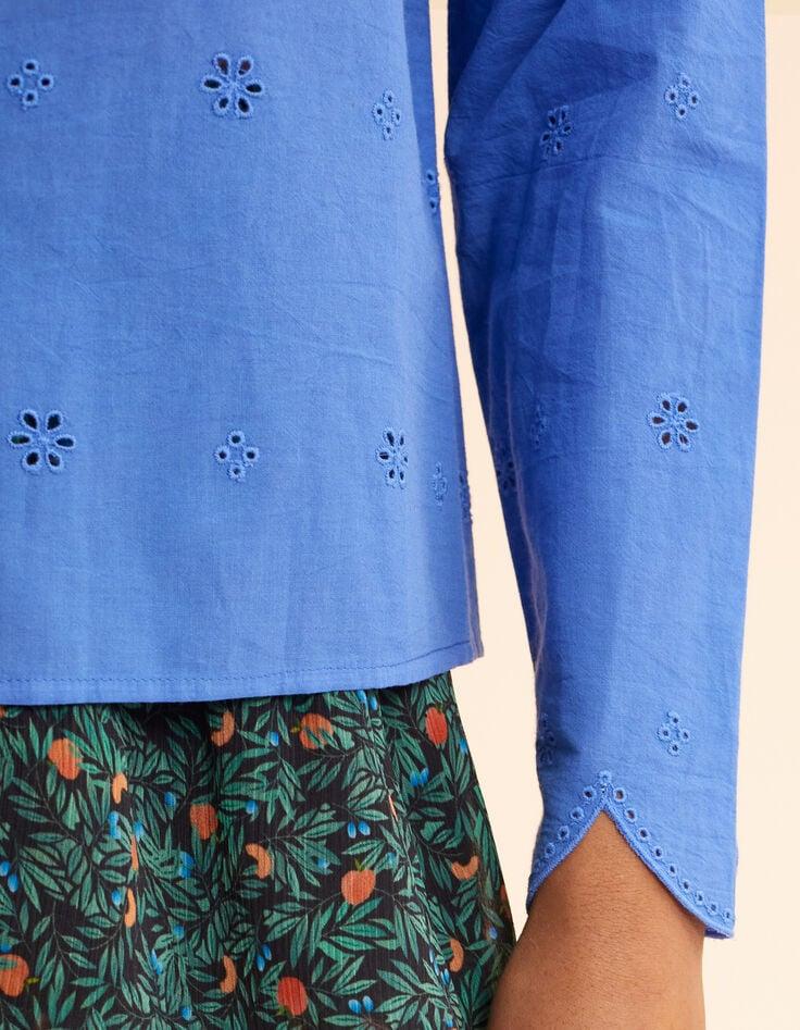 Ikks Chemise Bleue Broderie Anglaise Col Cousu I.Code