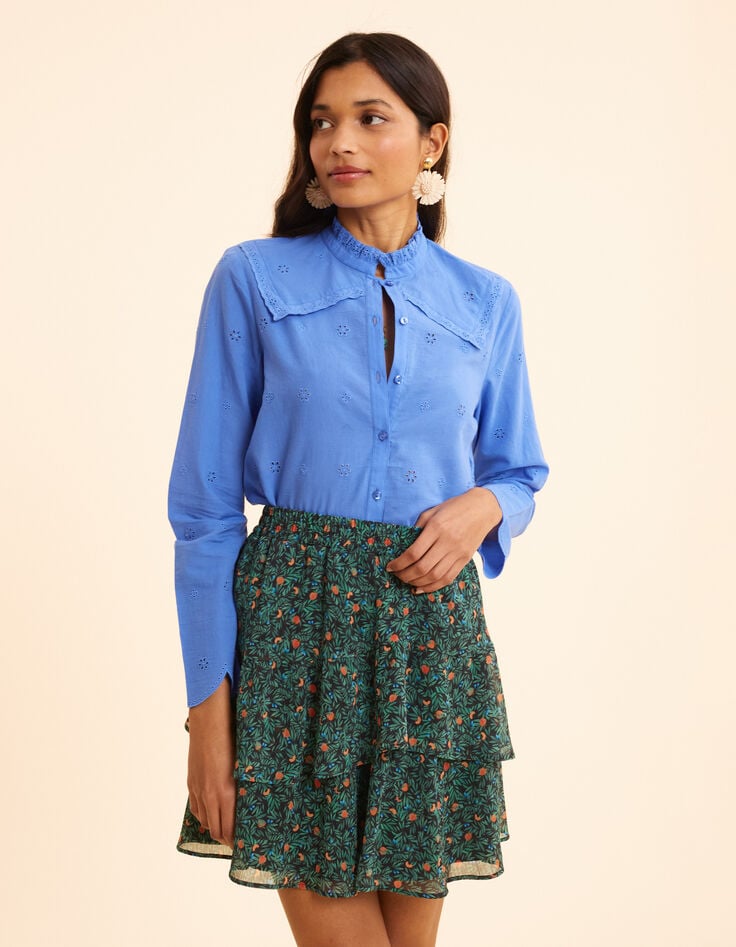 Ikks Chemise Bleue Broderie Anglaise Col Cousu I.Code